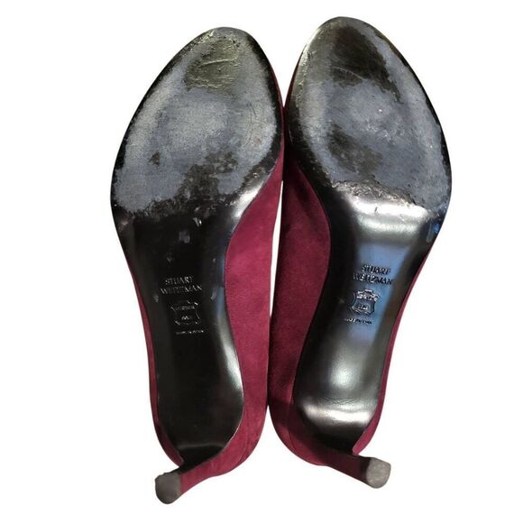 Stuart Weitzman Heels Women's 8 Burgundy Suede Leather Moody Bordeaux - Picture 8 of 8